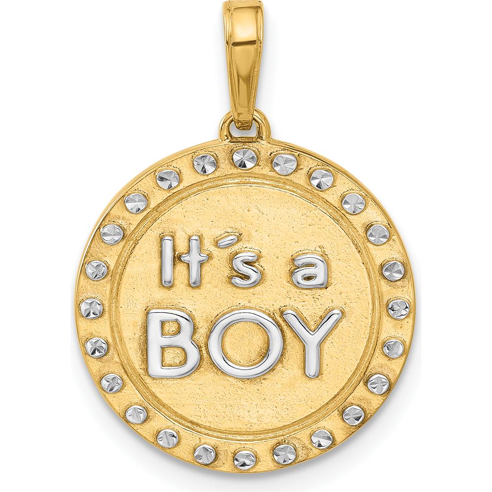 14K Yellow Gold and White Rhodium "It's a Boy" Diamond-Cut Pendant by Oro Pregiato