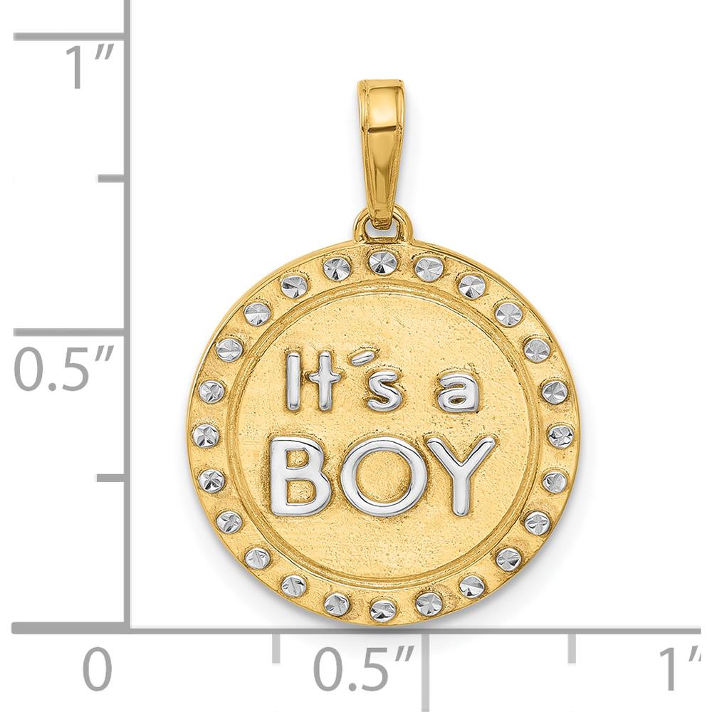 14K Yellow Gold and White Rhodium "It's a Boy" Diamond-Cut Pendant by Oro Pregiato
