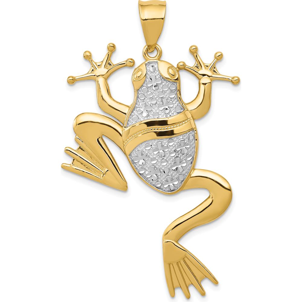 14K Yellow Gold and White Rhodium Large Diamond-Cut Frog Pendant - 49mm Length by Oro Pregiato