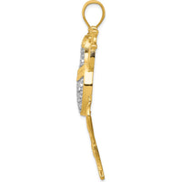 14K Yellow Gold and White Rhodium Large Diamond-Cut Frog Pendant - 49mm Length by Oro Pregiato