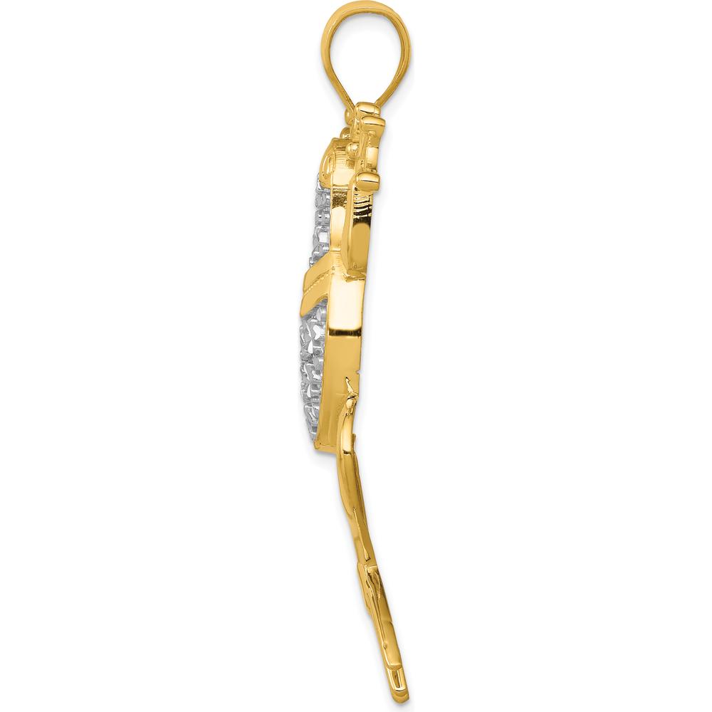 14K Yellow Gold and White Rhodium Large Diamond-Cut Frog Pendant - 49mm Length by Oro Pregiato