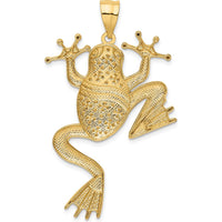 14K Yellow Gold and White Rhodium Large Diamond-Cut Frog Pendant - 49mm Length by Oro Pregiato
