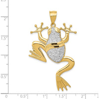 14K Yellow Gold and White Rhodium Large Diamond-Cut Frog Pendant - 49mm Length by Oro Pregiato