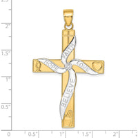 14K Yellow Gold and White Rhodium Large "HOPE FAITH LOVE BELIEVE" Cross Pendant by Oro Pregiato