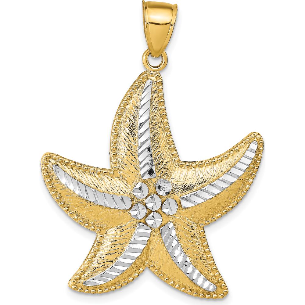 14K Yellow Gold and White Rhodium Large Starfish Pendant with Diamond-Cut Texture by Oro Pregiato