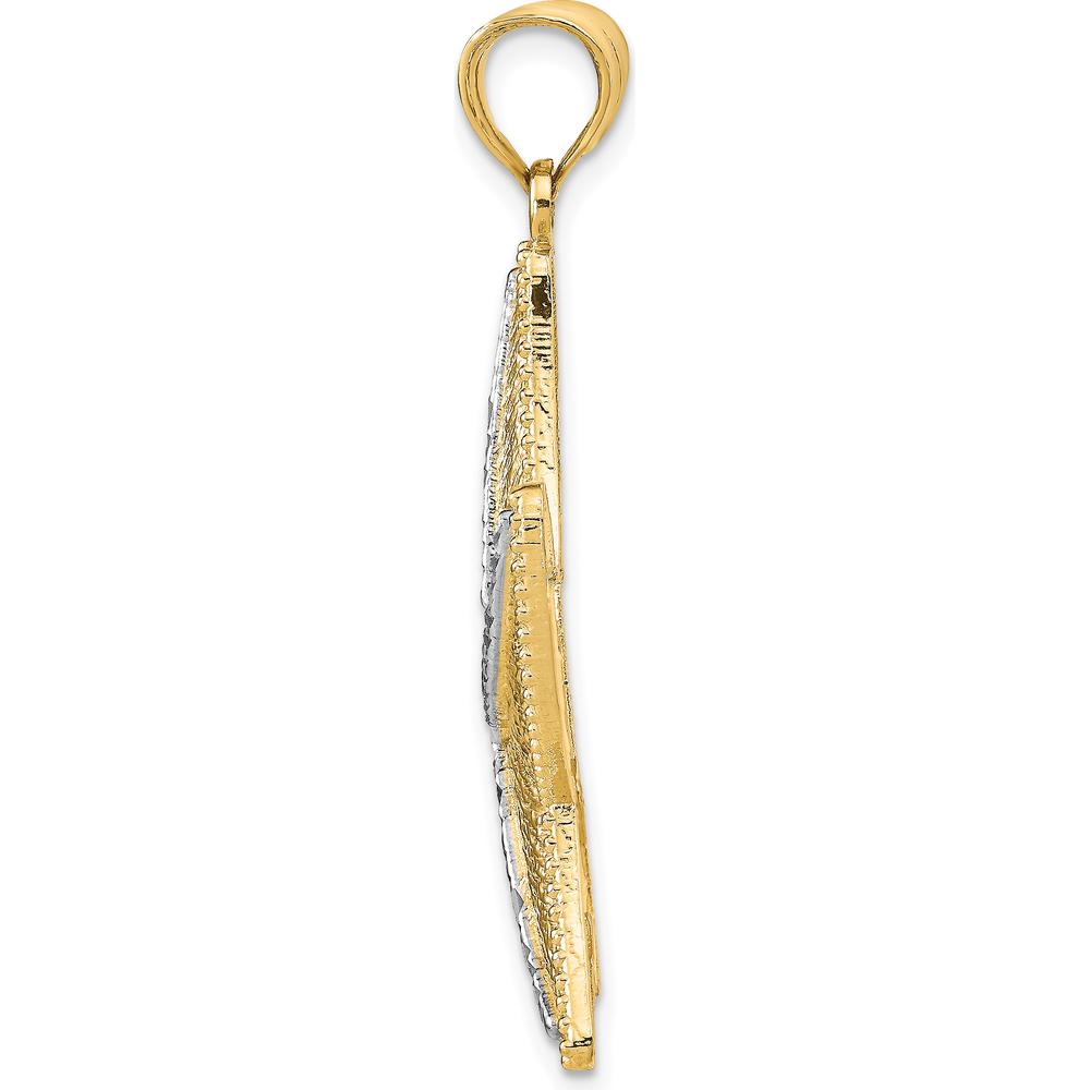 14K Yellow Gold and White Rhodium Large Starfish Pendant with Diamond-Cut Texture by Oro Pregiato