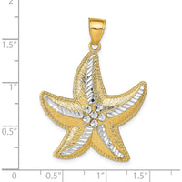 14K Yellow Gold and White Rhodium Large Starfish Pendant with Diamond-Cut Texture by Oro Pregiato