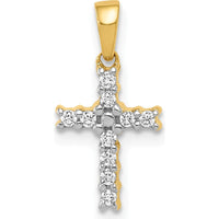 14K Yellow Gold and White Rhodium Latin Cross Pendant with 0.10 Carat Total Round Diamonds by Monteluci Fine Jewelry