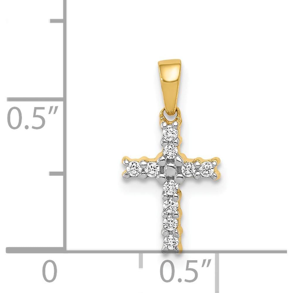 14K Yellow Gold and White Rhodium Latin Cross Pendant with 0.10 Carat Total Round Diamonds by Monteluci Fine Jewelry