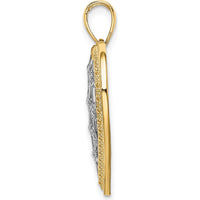 14K Yellow Gold and White Rhodium Lattice Heart Pendant Charm - 26.5mm Length by Oro Pregiato