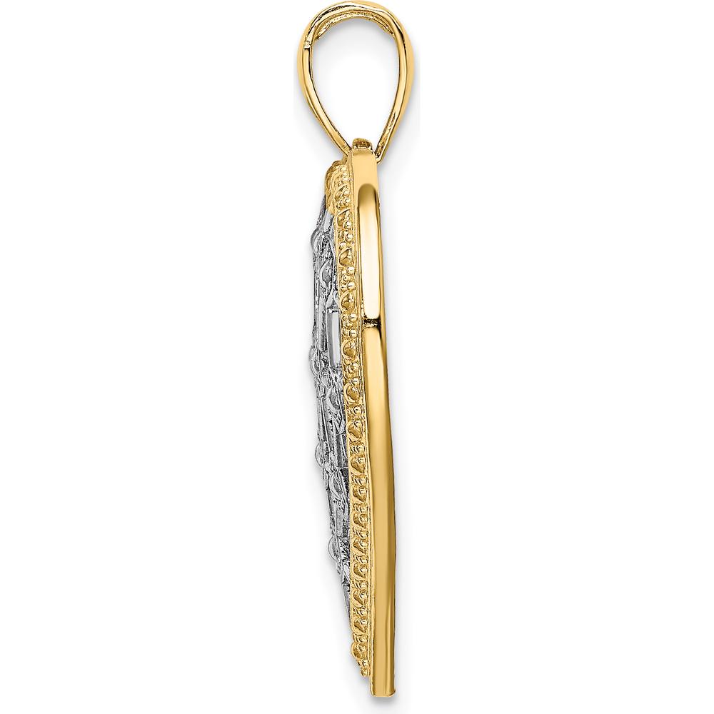 14K Yellow Gold and White Rhodium Lattice Heart Pendant Charm - 26.5mm Length by Oro Pregiato