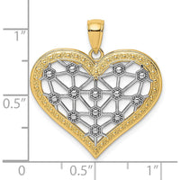 14K Yellow Gold and White Rhodium Lattice Heart Pendant Charm - 26.5mm Length by Oro Pregiato