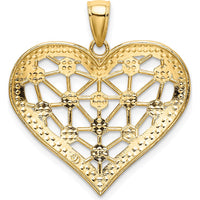 14K Yellow Gold and White Rhodium Lattice Heart Pendant Charm - 26.5mm Length by Oro Pregiato