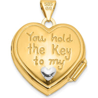 14K Yellow Gold and White Rhodium Lock and Key Reversible Heart Locket Pendant with Space for Two Heart-Shaped Photos by Oro Pregiato