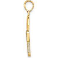 14K Yellow Gold and White Rhodium Lock Charm with Textured Finish - 26.85mm Length by Oro Pregiato