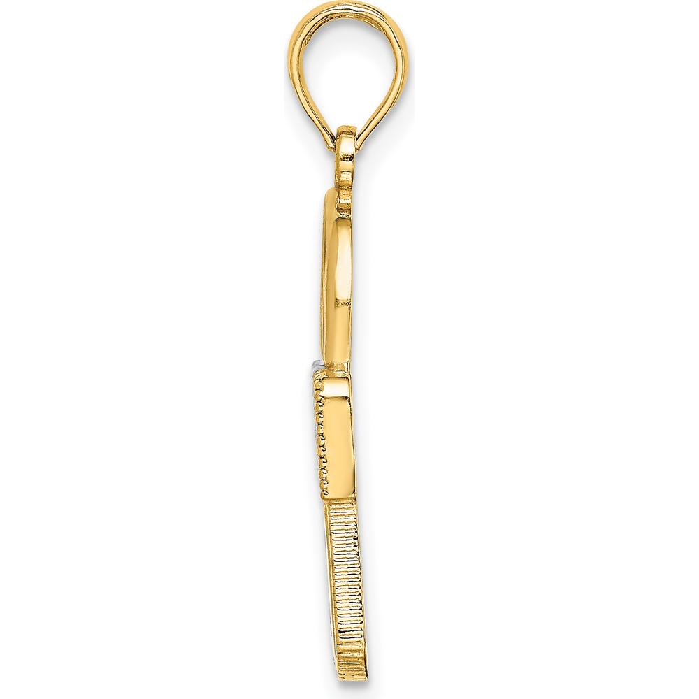14K Yellow Gold and White Rhodium Lock Charm with Textured Finish - 26.85mm Length by Oro Pregiato