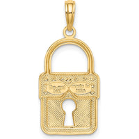 14K Yellow Gold and White Rhodium Lock Charm with Textured Finish - 26.85mm Length by Oro Pregiato