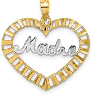 14K Yellow Gold and White Rhodium MADRE Heart Pendant with Diamond-Cut Texture by Oro Pregiato