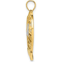 14K Yellow Gold and White Rhodium MADRE Heart Pendant with Diamond-Cut Texture by Oro Pregiato