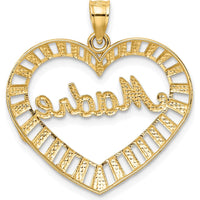 14K Yellow Gold and White Rhodium MADRE Heart Pendant with Diamond-Cut Texture by Oro Pregiato
