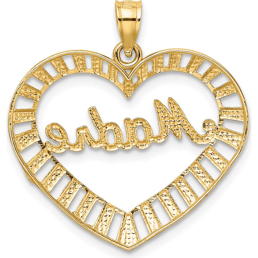 14K Yellow Gold and White Rhodium MADRE Heart Pendant with Diamond-Cut Texture by Oro Pregiato