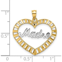14K Yellow Gold and White Rhodium MADRE Heart Pendant with Diamond-Cut Texture by Oro Pregiato