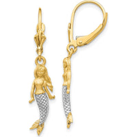 14K Yellow Gold and White Rhodium Mermaid Drop Earrings with Leverback Closure by 0