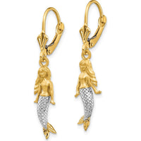 14K Yellow Gold and White Rhodium Mermaid Drop Earrings with Leverback Closure by 0