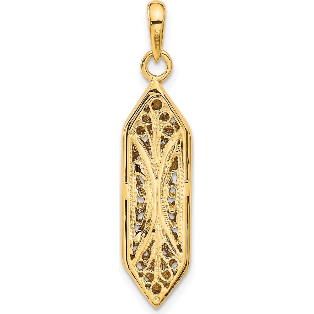 14K Yellow Gold and White Rhodium Mezuzah Pendant with Shin Charm - 38mm Length by Oro Pregiato