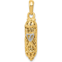 14K Yellow Gold and White Rhodium Mezuzah Pendant with Shin Charm by Oro Pregiato