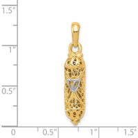 14K Yellow Gold and White Rhodium Mezuzah Pendant with Shin Charm by Oro Pregiato