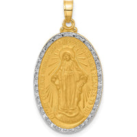 14K Yellow Gold and White Rhodium Miraculous Medal Oval Pendant - 33mm Length by Oro Pregiato