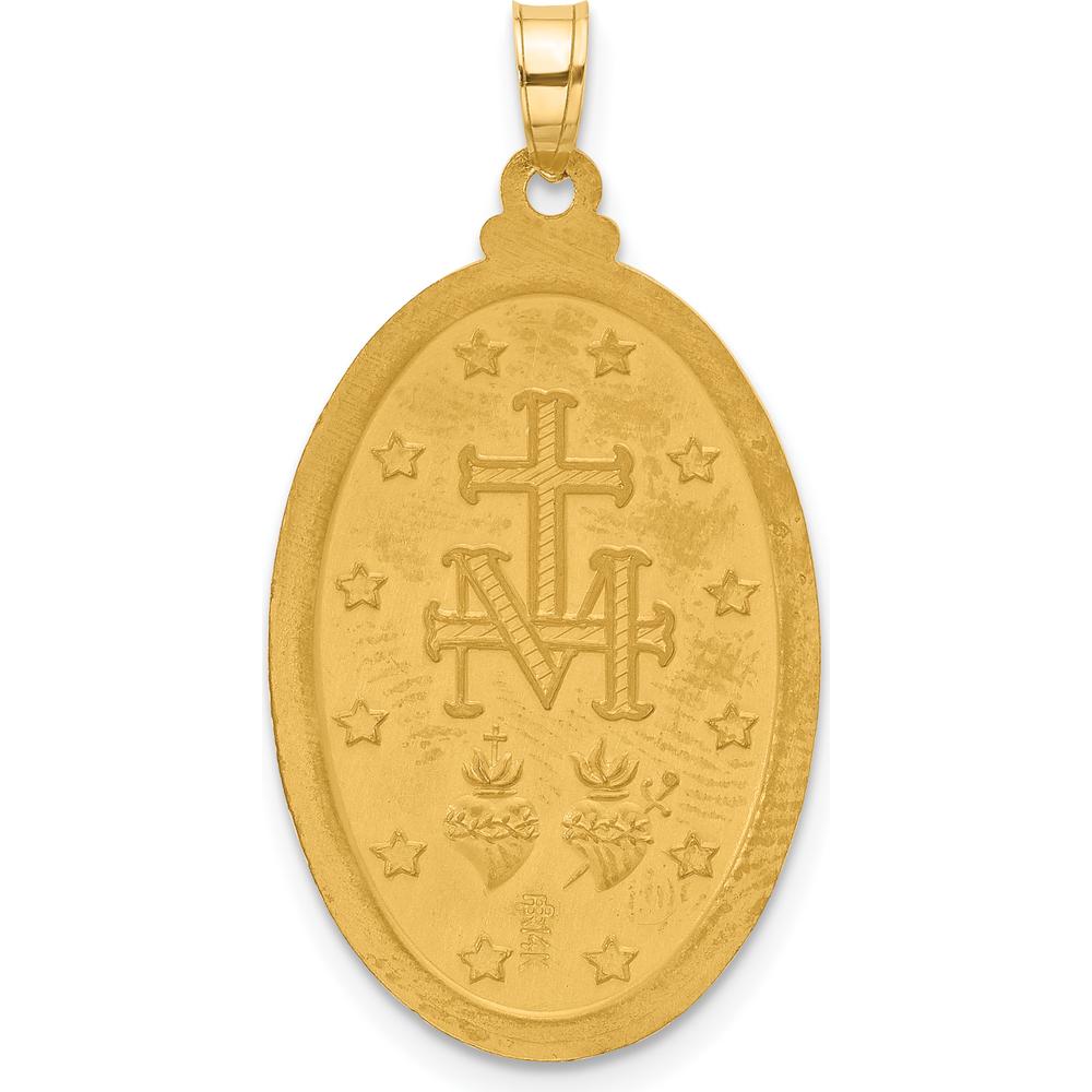 14K Yellow Gold and White Rhodium Miraculous Medal Oval Pendant - 33mm Length by Oro Pregiato