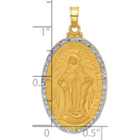 14K Yellow Gold and White Rhodium Miraculous Medal Oval Pendant - 33mm Length by Oro Pregiato