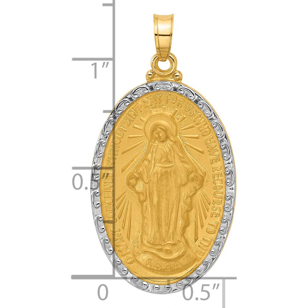 14K Yellow Gold and White Rhodium Miraculous Medal Oval Pendant - 33mm Length by Oro Pregiato
