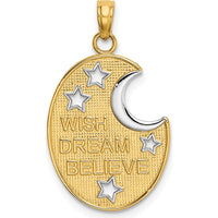 14K Yellow Gold and White Rhodium Moon and Stars Charm - Inspirational WISH DREAM BELIEVE Pendant by Oro Pregiato