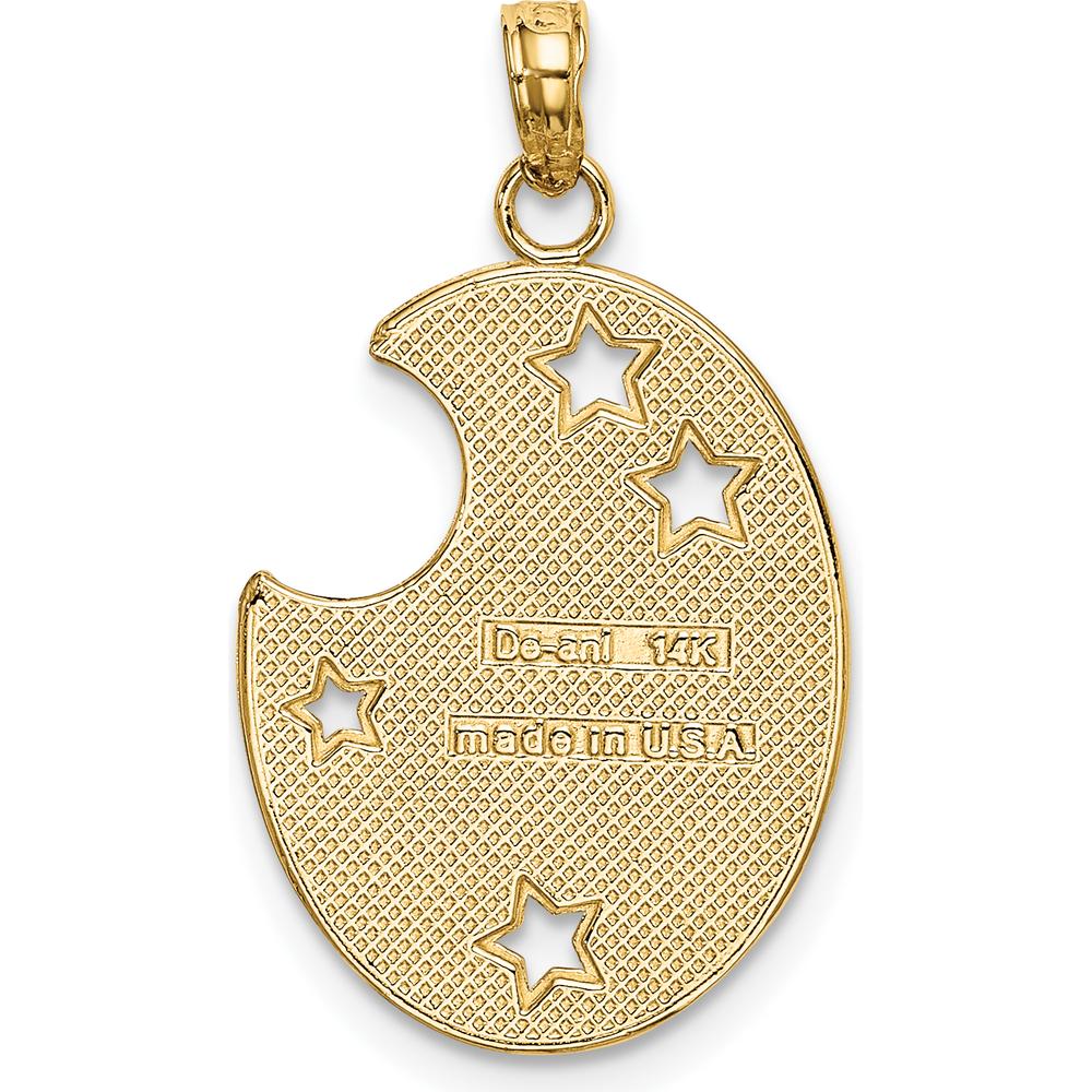 14K Yellow Gold and White Rhodium Moon and Stars Charm - Inspirational WISH DREAM BELIEVE Pendant by Oro Pregiato