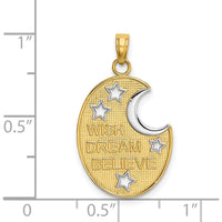 14K Yellow Gold and White Rhodium Moon and Stars Charm - Inspirational WISH DREAM BELIEVE Pendant by Oro Pregiato