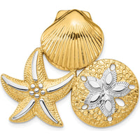 14K Yellow Gold and White Rhodium Ocean-Inspired Omega Slide Pendant with Scallop Shell, Starfish, and Sand Dollar by 0