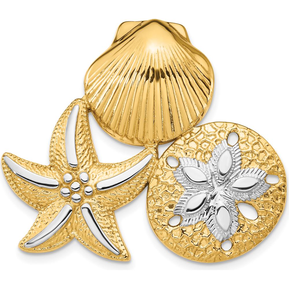 14K Yellow Gold and White Rhodium Ocean-Inspired Omega Slide Pendant with Scallop Shell, Starfish, and Sand Dollar by 0