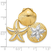 14K Yellow Gold and White Rhodium Ocean-Inspired Omega Slide Pendant with Scallop Shell, Starfish, and Sand Dollar by 0