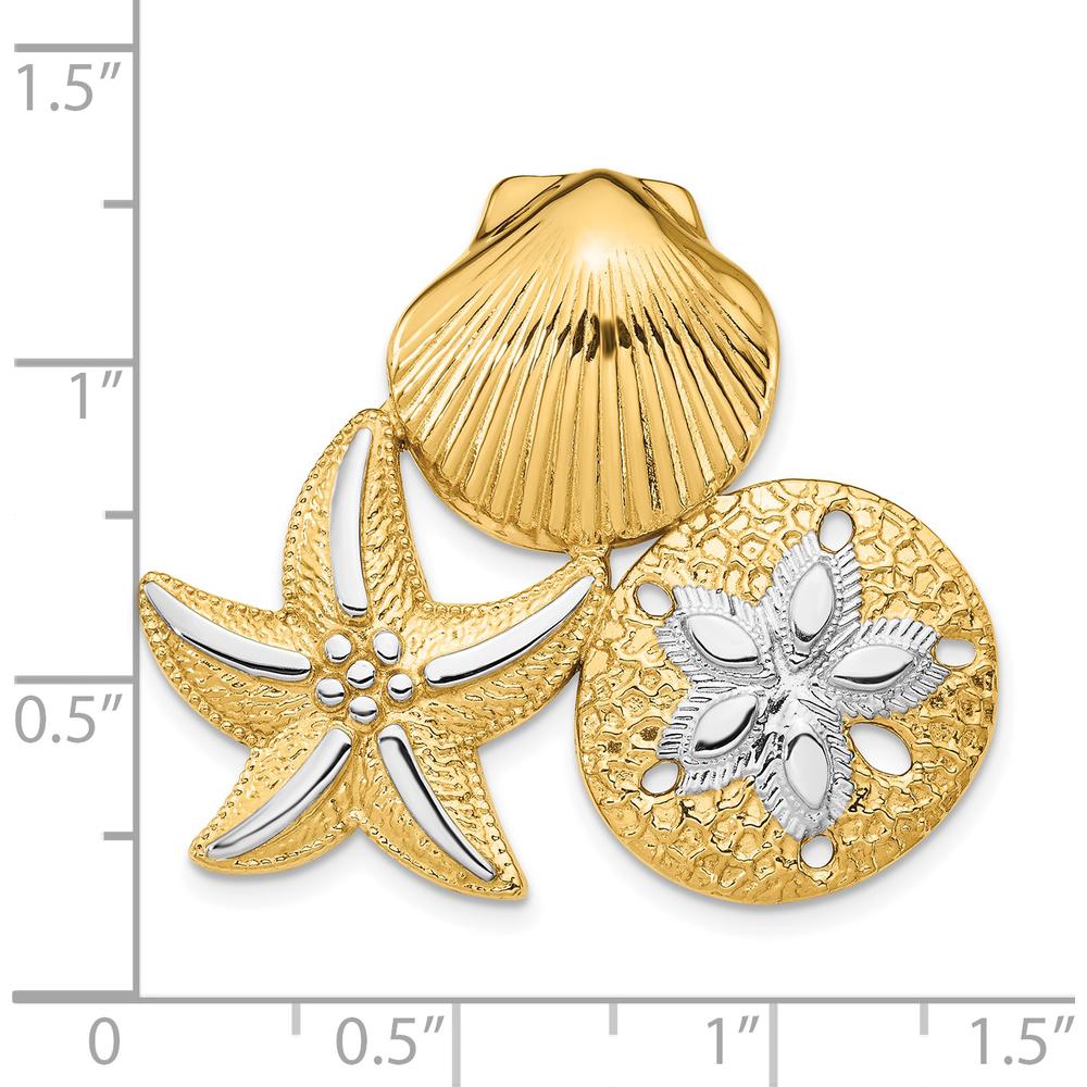 14K Yellow Gold and White Rhodium Ocean-Inspired Omega Slide Pendant with Scallop Shell, Starfish, and Sand Dollar by 0