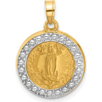 14K Yellow Gold and White Rhodium Our Lady of Guadalupe Medal Pendant - Satin Finish by Oro Pregiato