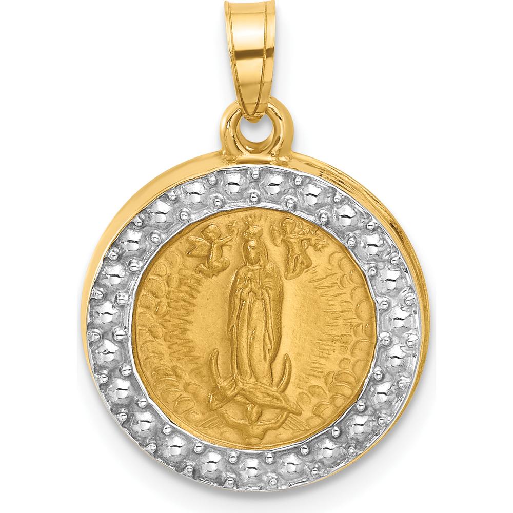 14K Yellow Gold and White Rhodium Our Lady of Guadalupe Medal Pendant - Satin Finish by Oro Pregiato