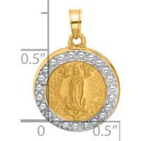 14K Yellow Gold and White Rhodium Our Lady of Guadalupe Medal Pendant - Satin Finish by Oro Pregiato