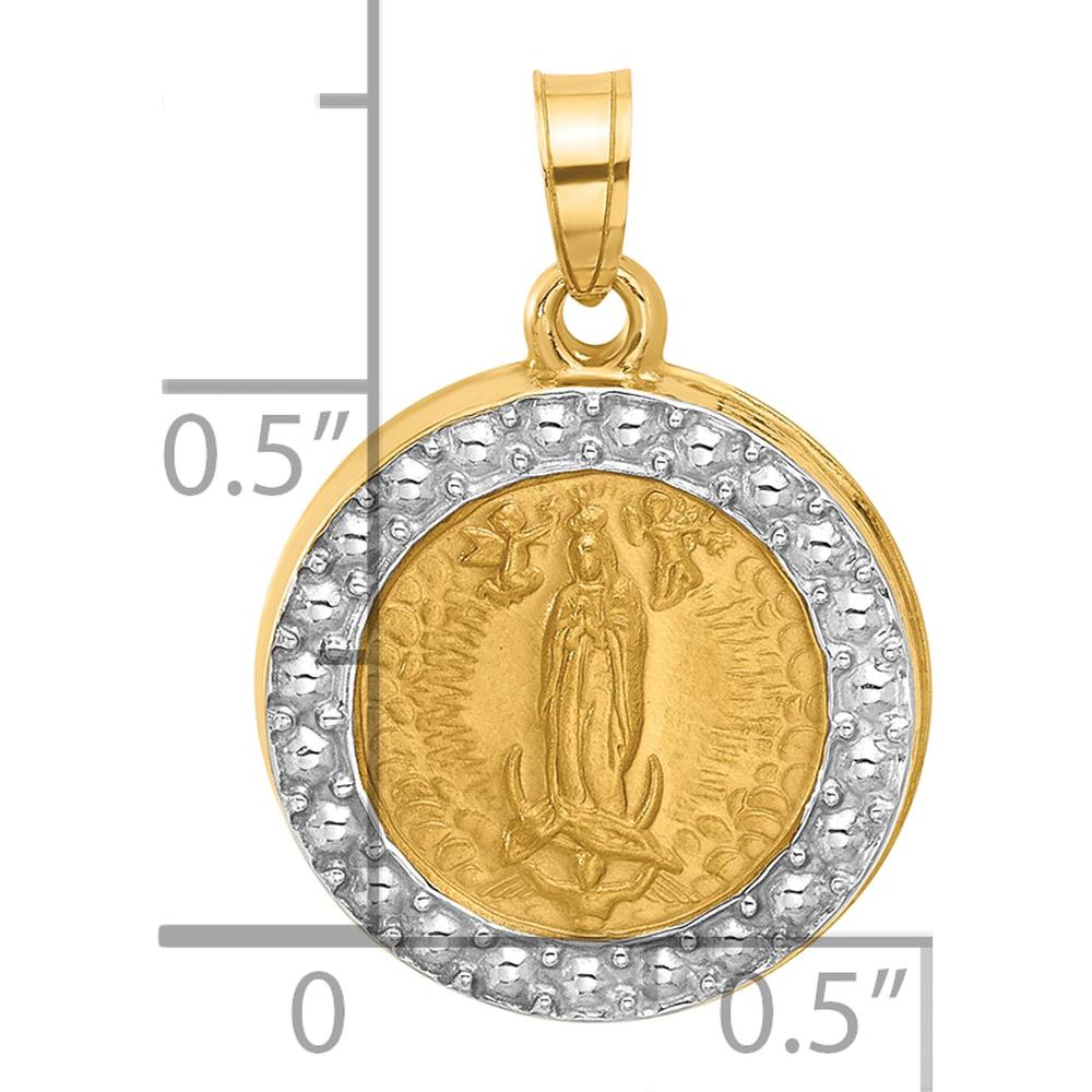 14K Yellow Gold and White Rhodium Our Lady of Guadalupe Medal Pendant - Satin Finish by Oro Pregiato