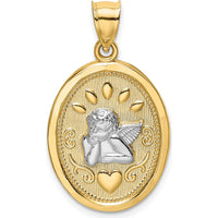 14K Yellow Gold and White Rhodium Oval Cherub with Heart Charm by Oro Pregiato