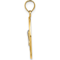 14K Yellow Gold and White Rhodium Oval Cherub with Heart Charm by Oro Pregiato