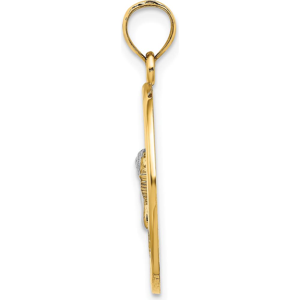 14K Yellow Gold and White Rhodium Oval Cherub with Heart Charm by Oro Pregiato