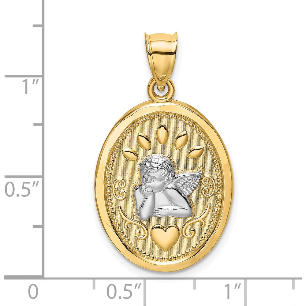 14K Yellow Gold and White Rhodium Oval Cherub with Heart Charm by Oro Pregiato